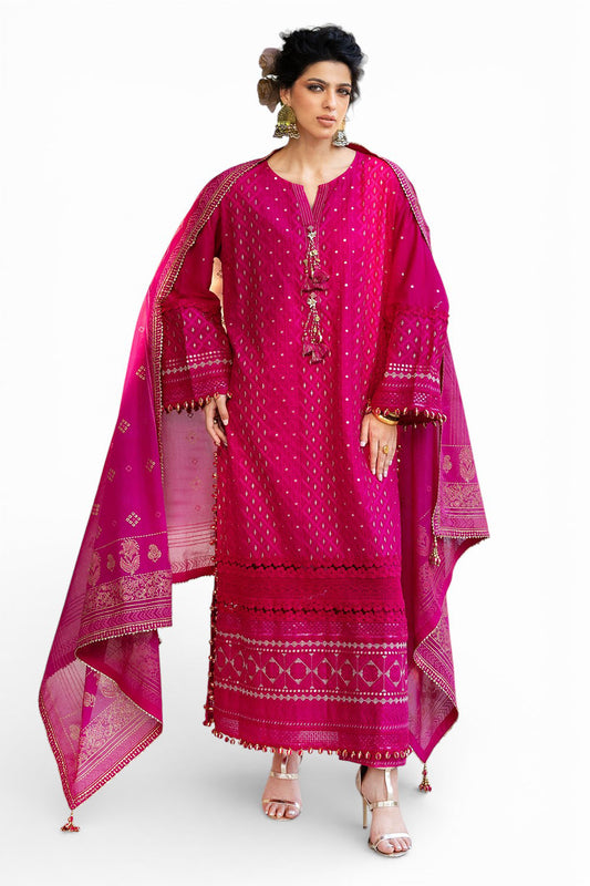 3 Piece Zari & Sequins Embroidered Lawn Suit with Gold & Lacquer Printed Dupatta DN-52036