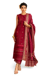 3 Piece Zari & Sequins Embroidered Lawn Suit with Gold & Lacquer Printed Dupatta DN-52040