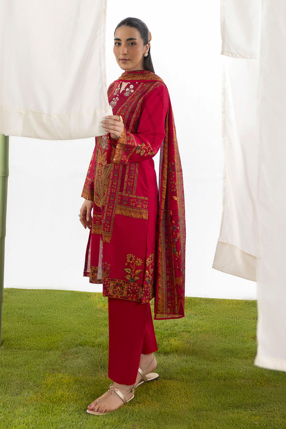 3 Piece Embroidered Printed Lawn Suit with Printed Lawn Dupatta