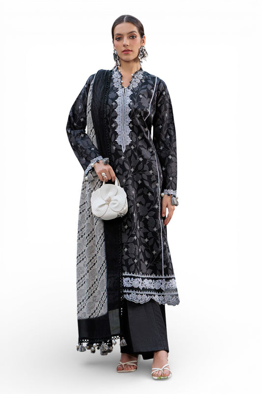 3 Piece Printed Lawn Suit with Embroidered Neckline, Borders and Lace B-52012