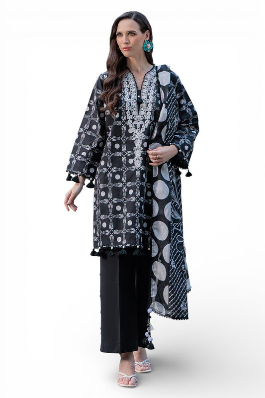 3 Piece Printed Lawn Suit with Embroidered Neckline B-62011