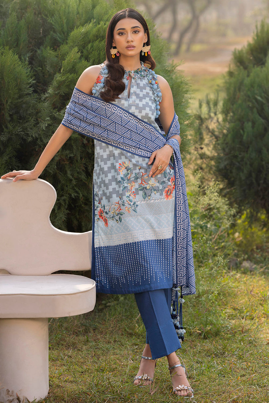 3 Piece Embroidered Printed Lawn Suit with Dupatta