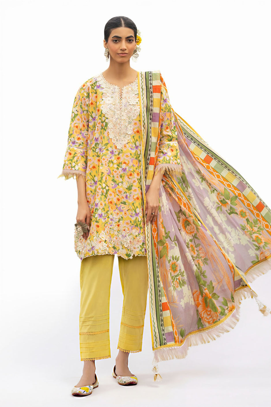 3 Piece Embroidered Printed Lawn Suit with Embroidered Neckline