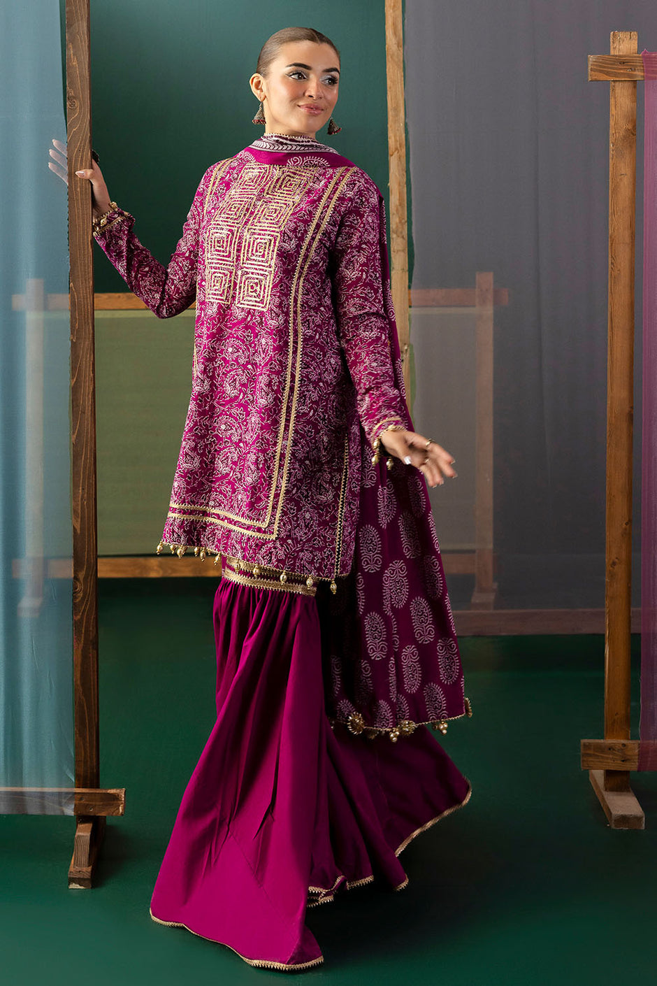 3 Piece Gota Embroidered Lawn Suit with Printed Lawn Dupatta
