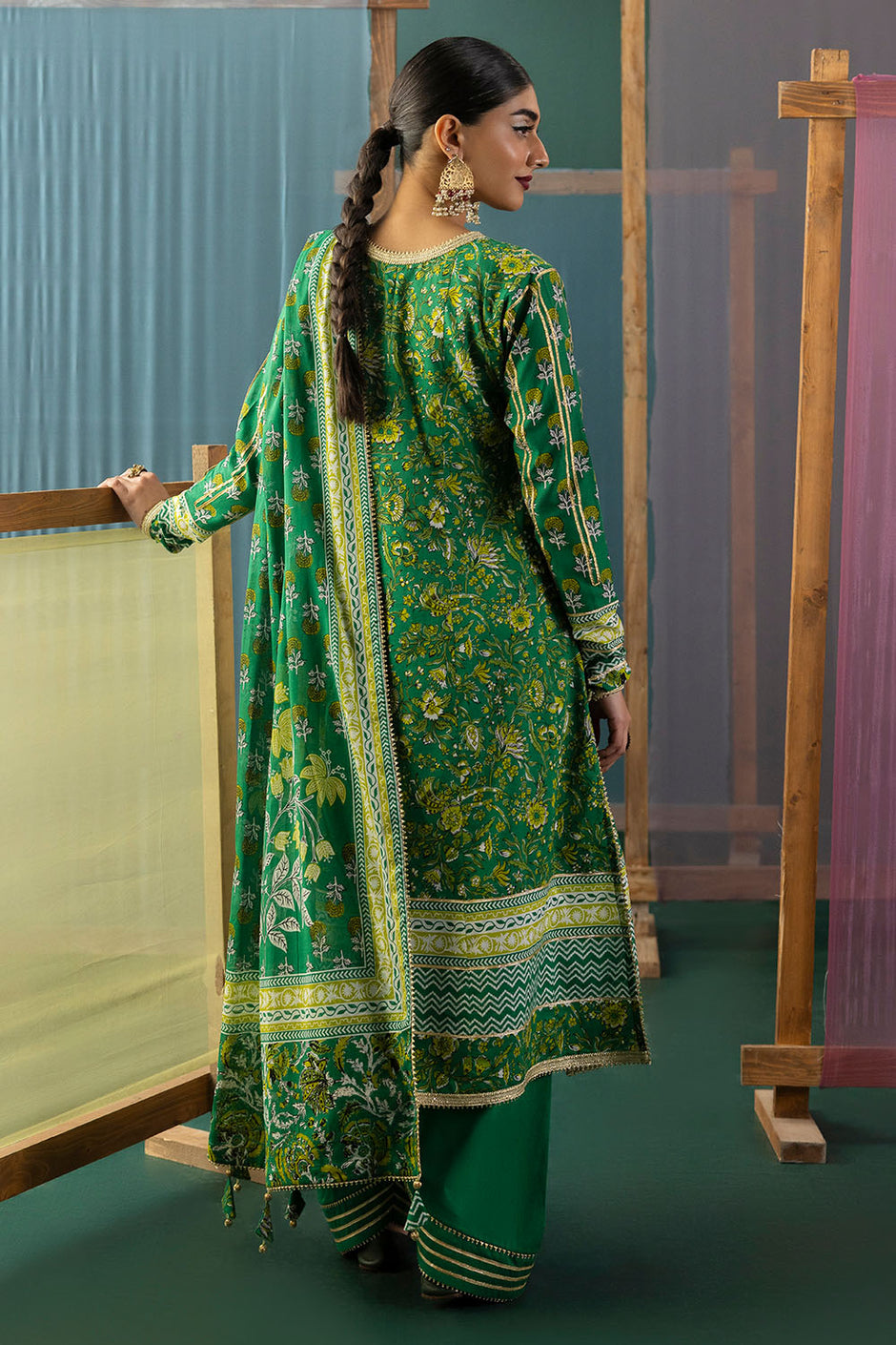 3 Piece Gota Embroidered Lawn Suit with Printed Lawn Dupatta