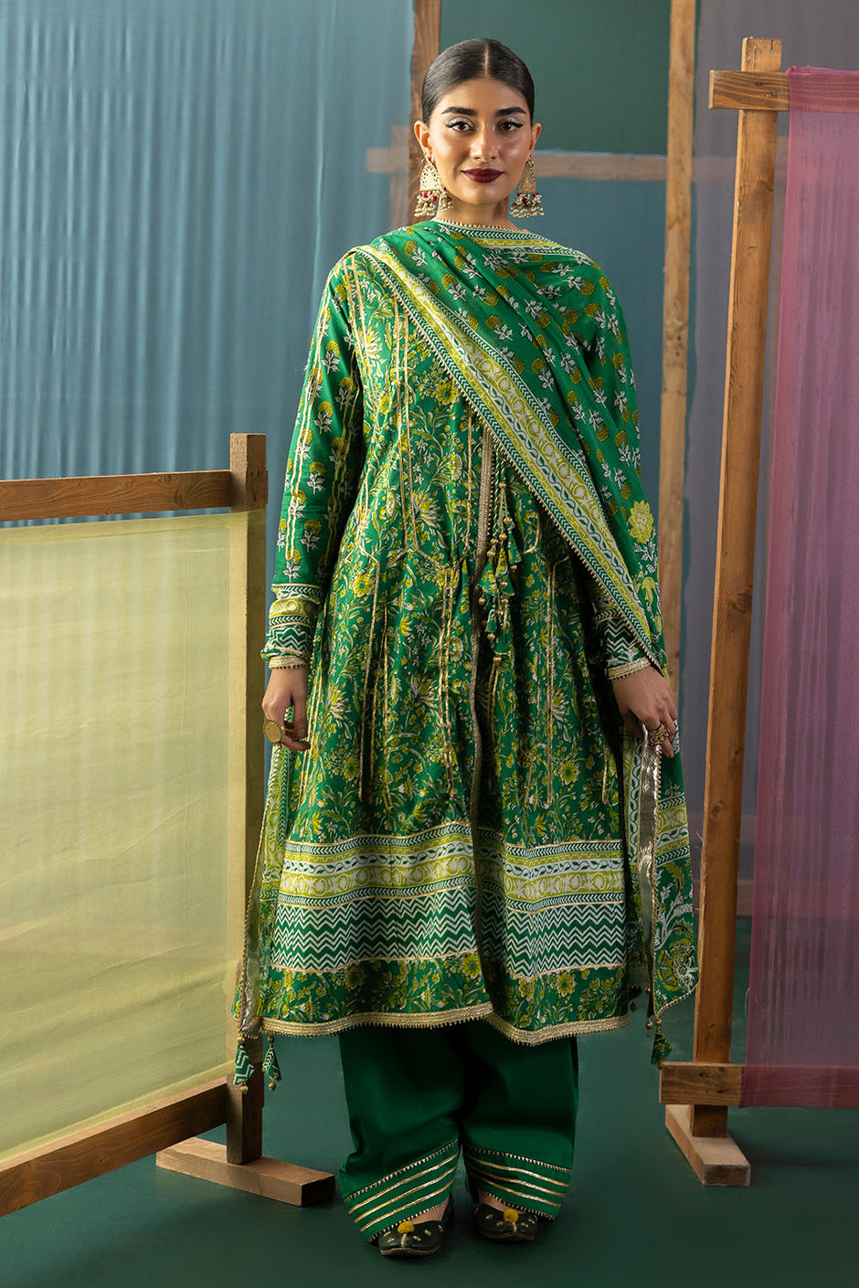 3 Piece Gota Embroidered Lawn Suit with Printed Lawn Dupatta