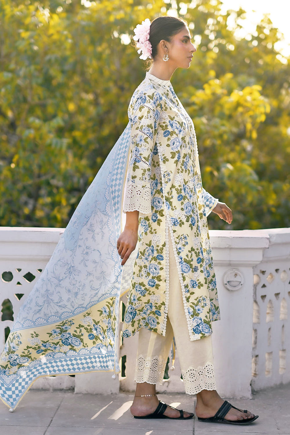 3 Piece Embroidered Printed Lawn Suit with Border