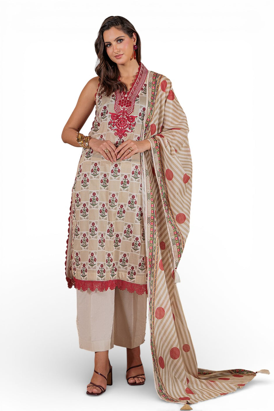 3 Piece Printed Lawn Suit with Embroidered Neckline