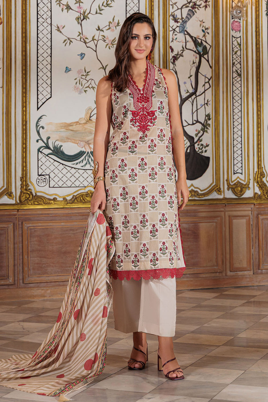 3 Piece Printed Lawn Suit with Embroidered Neckline