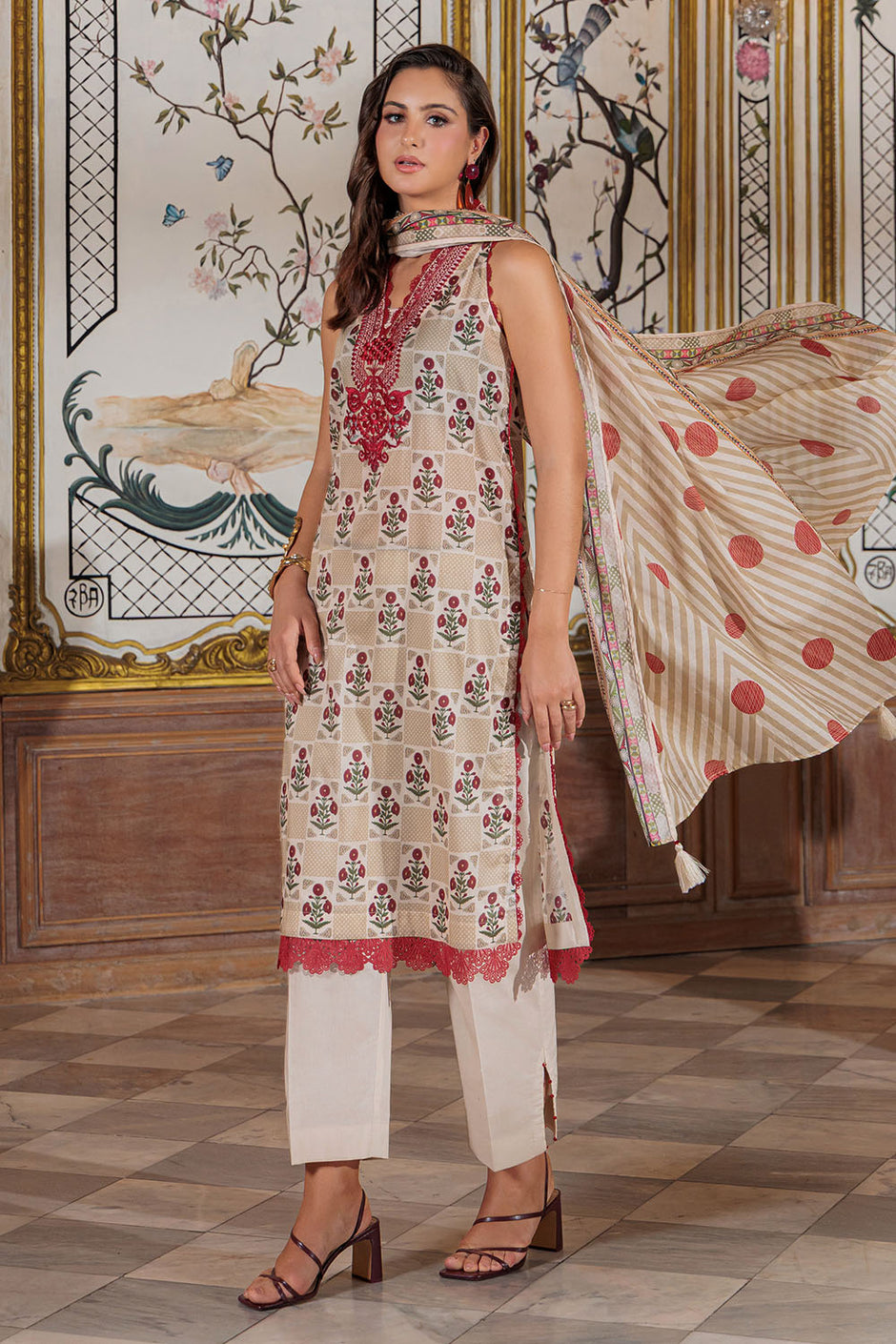 3 Piece Printed Lawn Suit with Embroidered Neckline