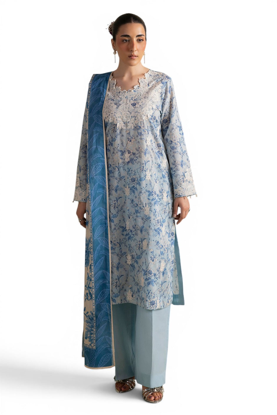 3 Piece Embroidered Printed Lawn Suit with Printed Lawn Dupatta