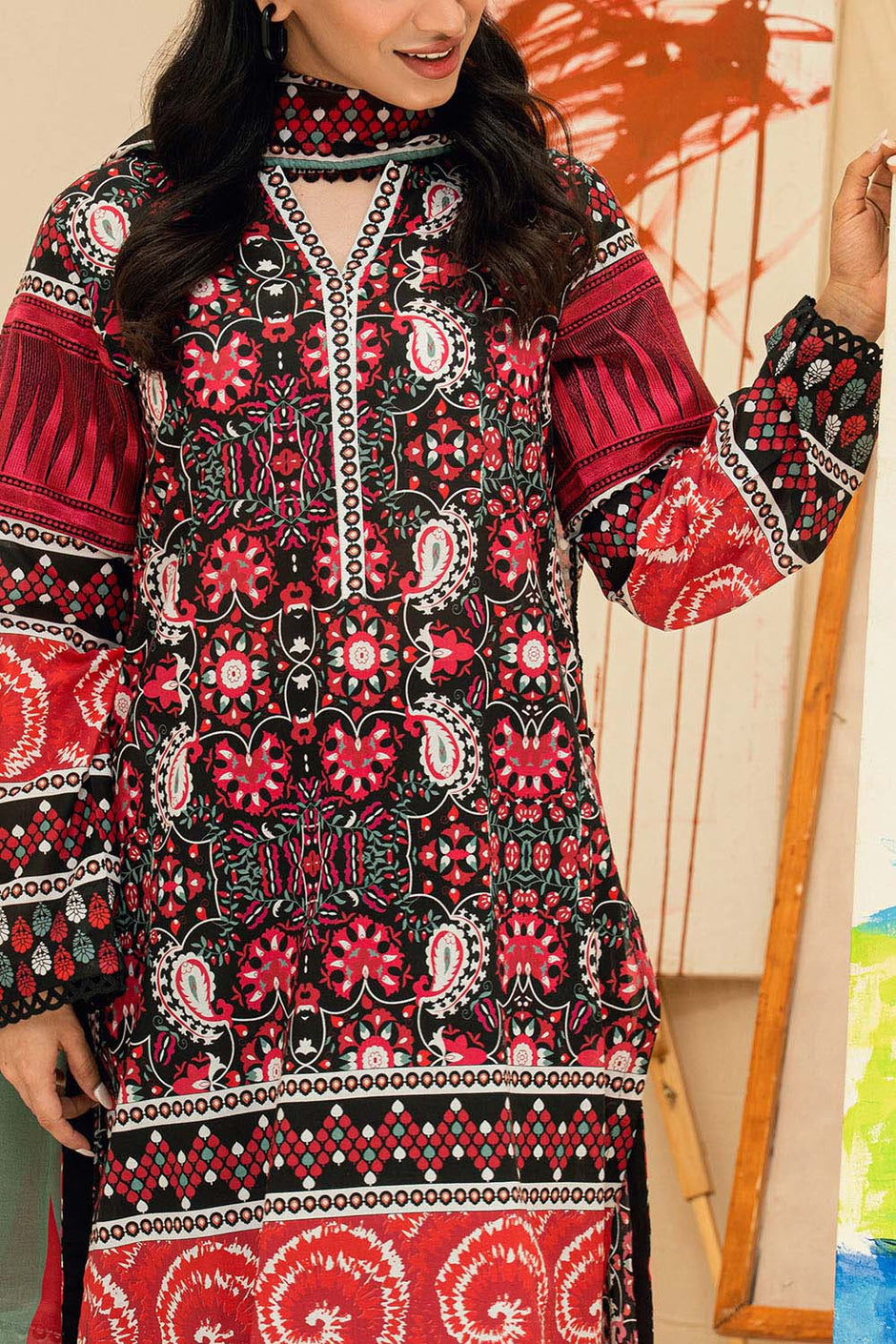 3 Piece Printed Lawn Suit with Embroidered Neckline