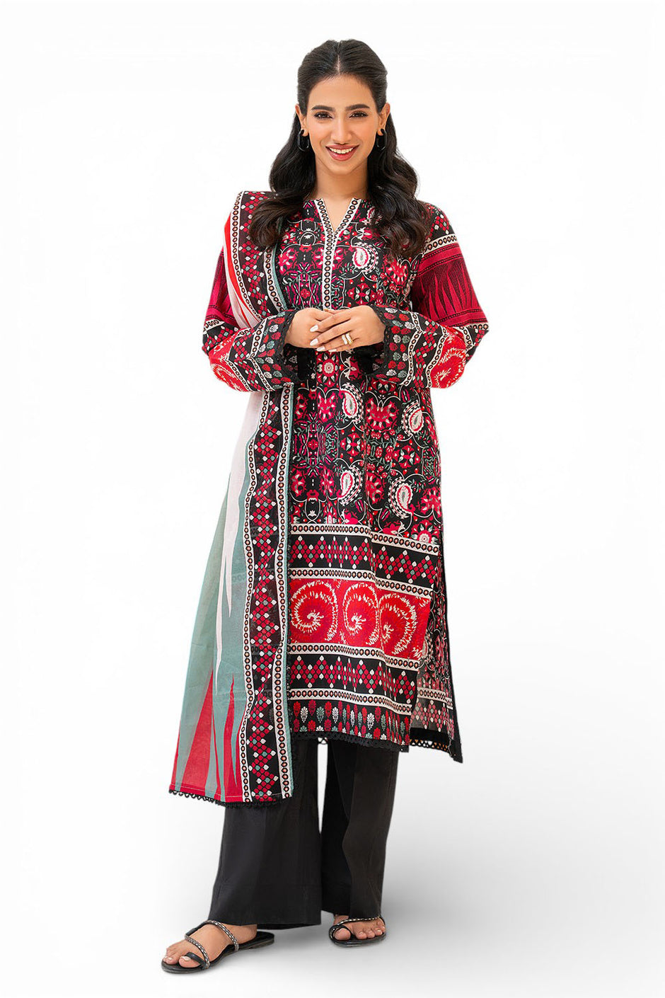 3 Piece Printed Lawn Suit with Embroidered Neckline