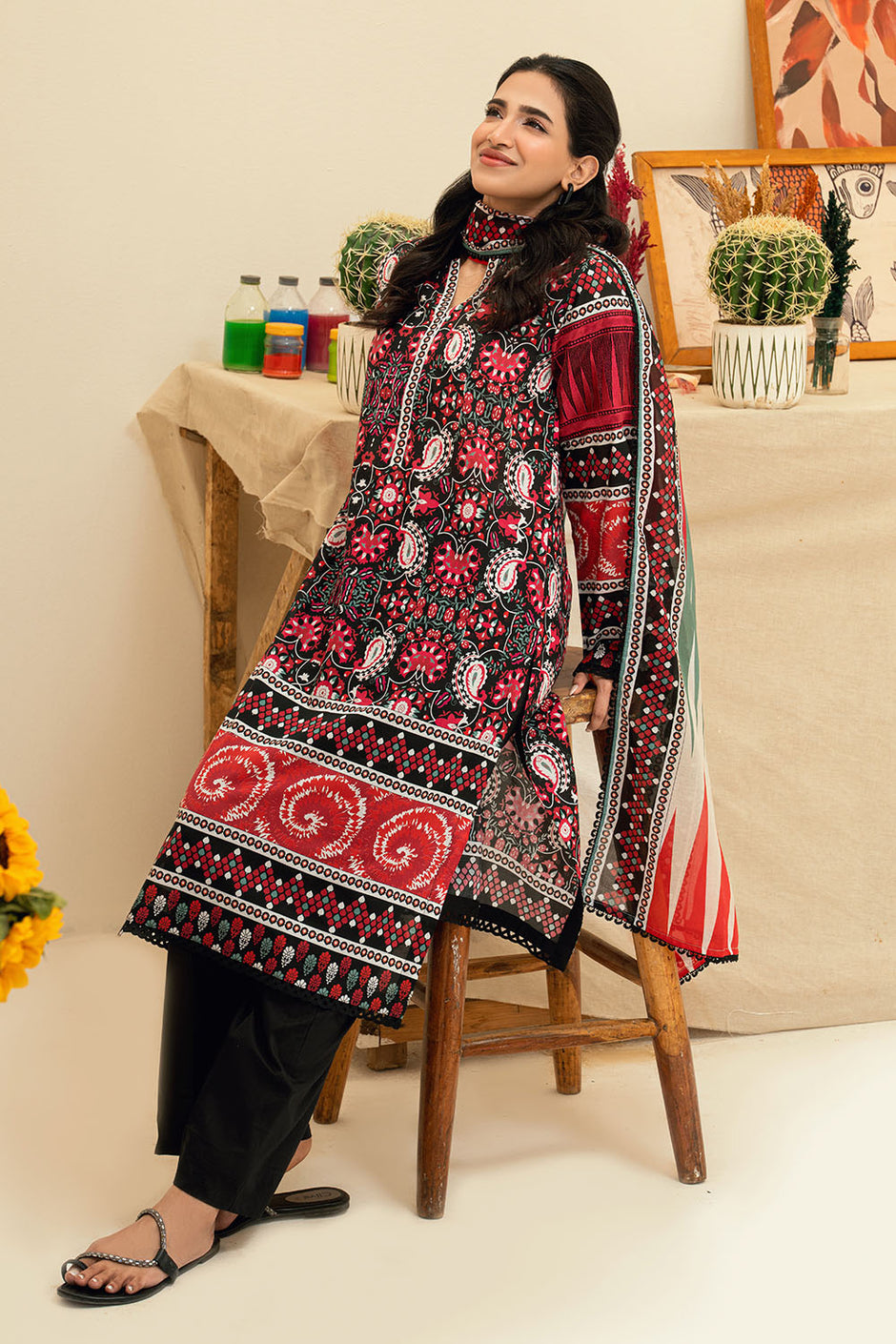 3 Piece Printed Lawn Suit with Embroidered Neckline