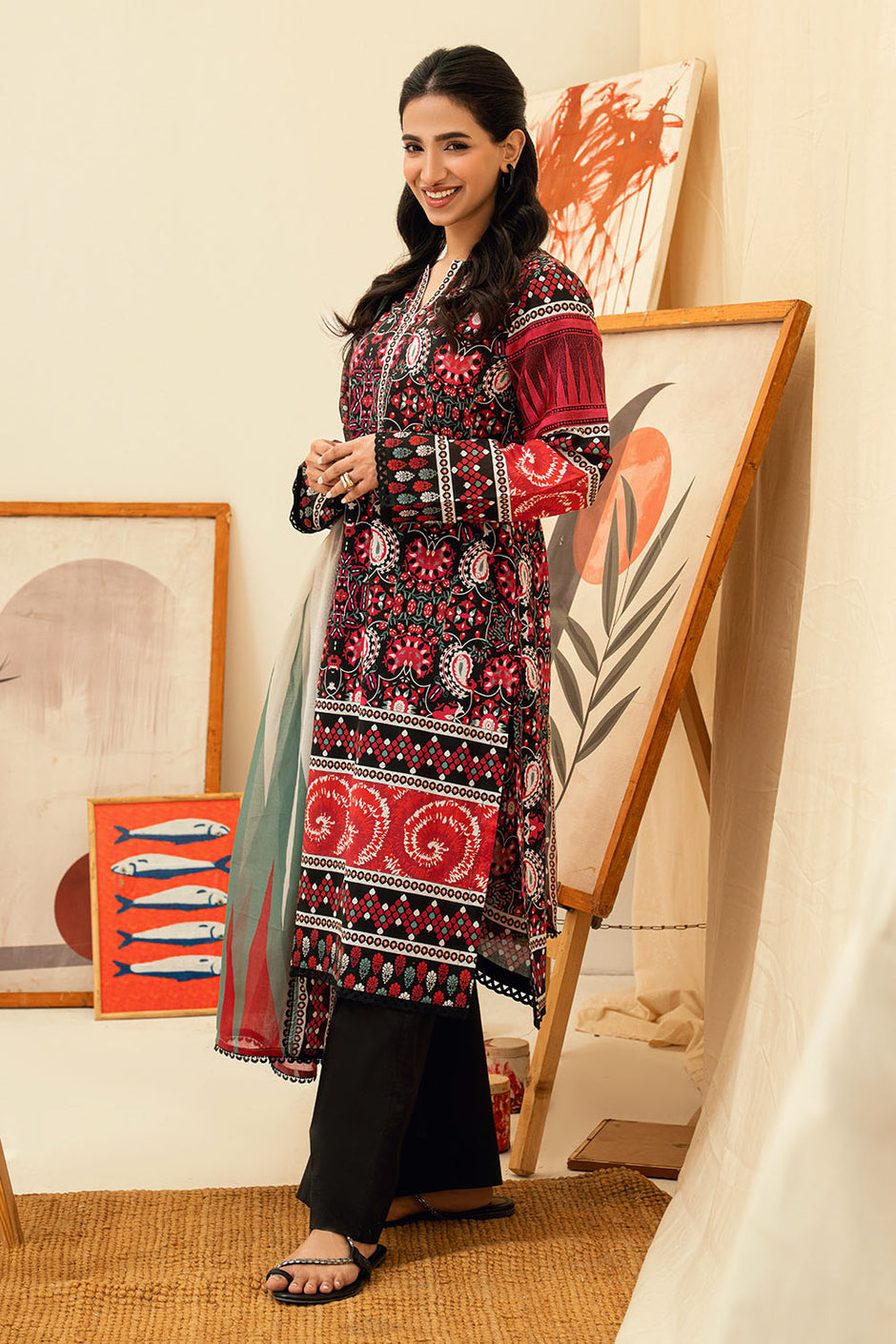 3 Piece Printed Lawn Suit with Embroidered Neckline