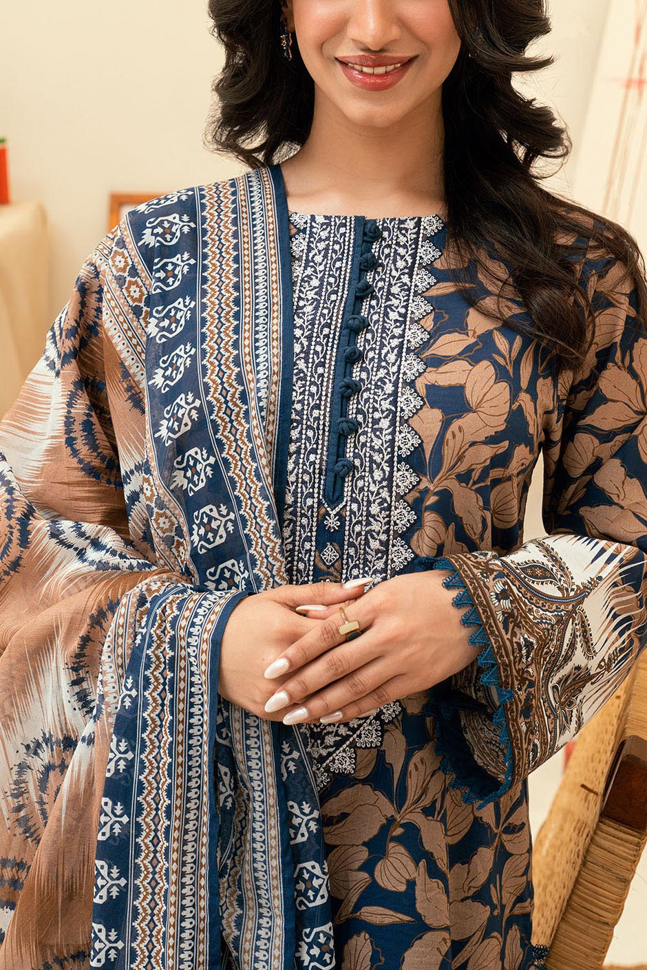 3 Piece Printed Lawn Suit with Embroidered Neckline