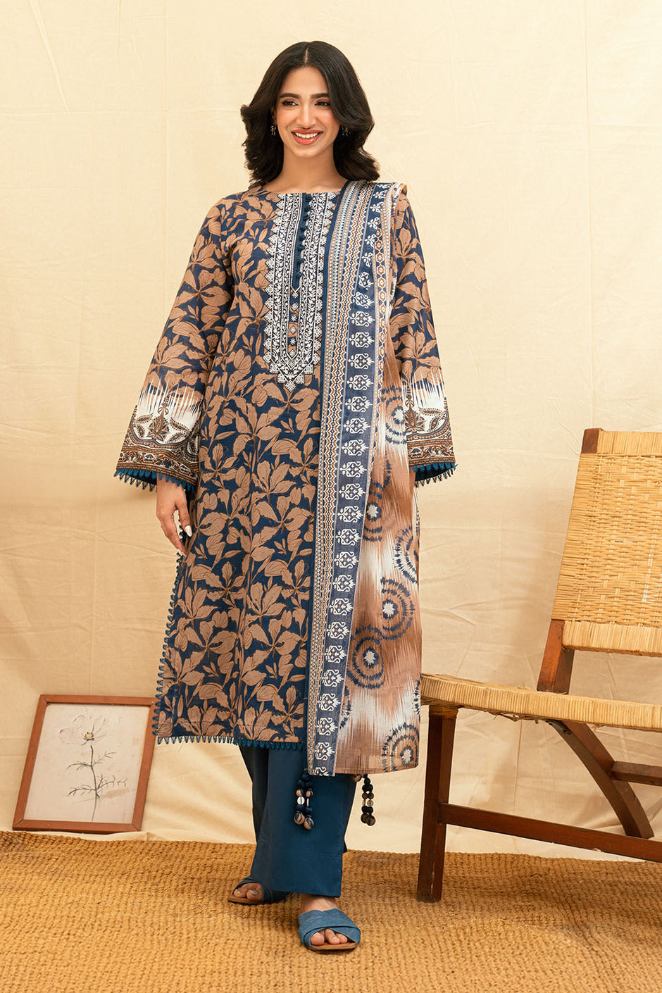3 Piece Printed Lawn Suit with Embroidered Neckline