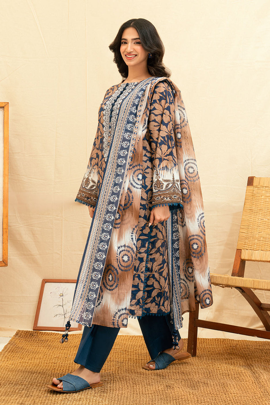 3 Piece Printed Lawn Suit with Embroidered Neckline