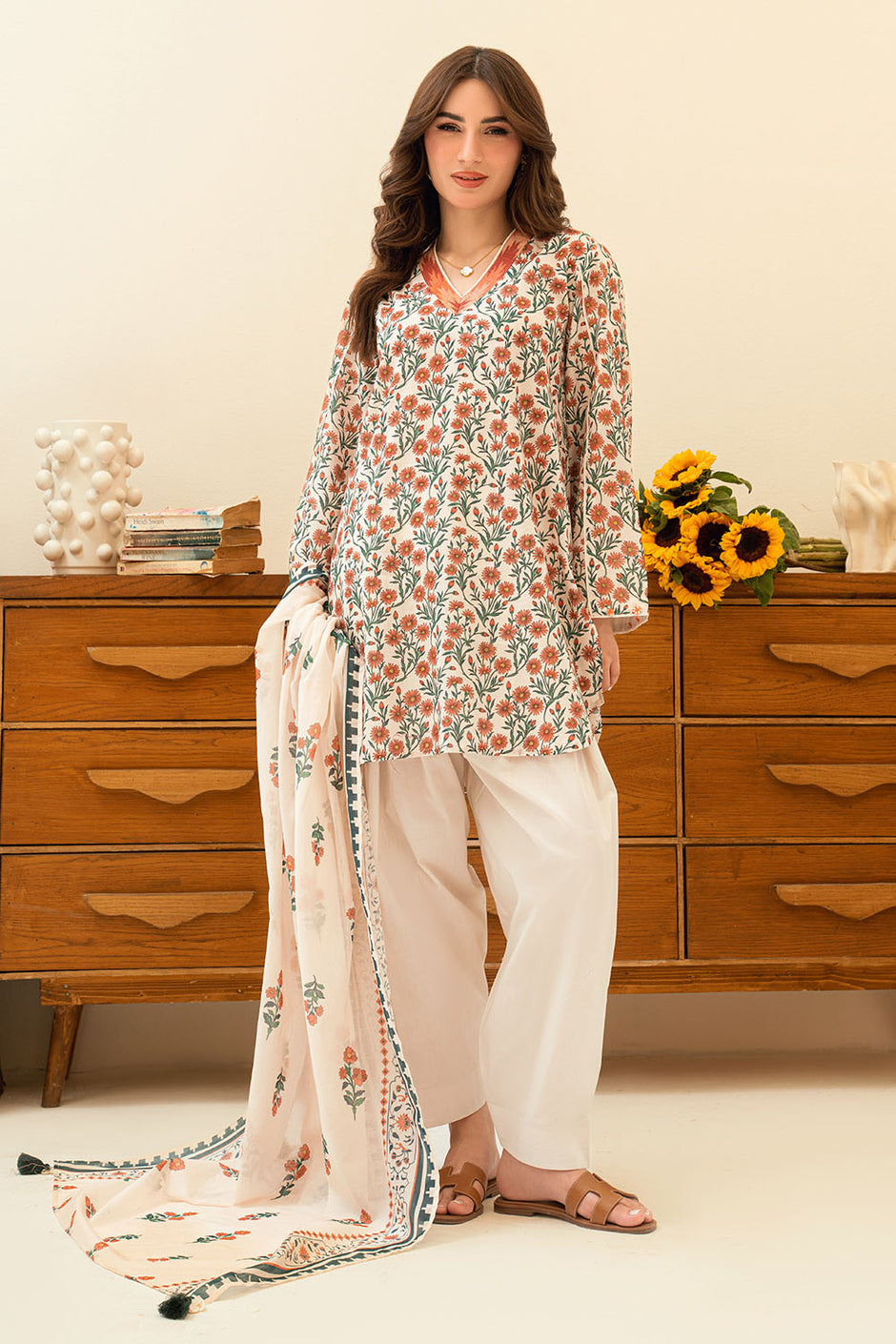 3 Piece Printed Lawn Suit with Embroidered Neckline