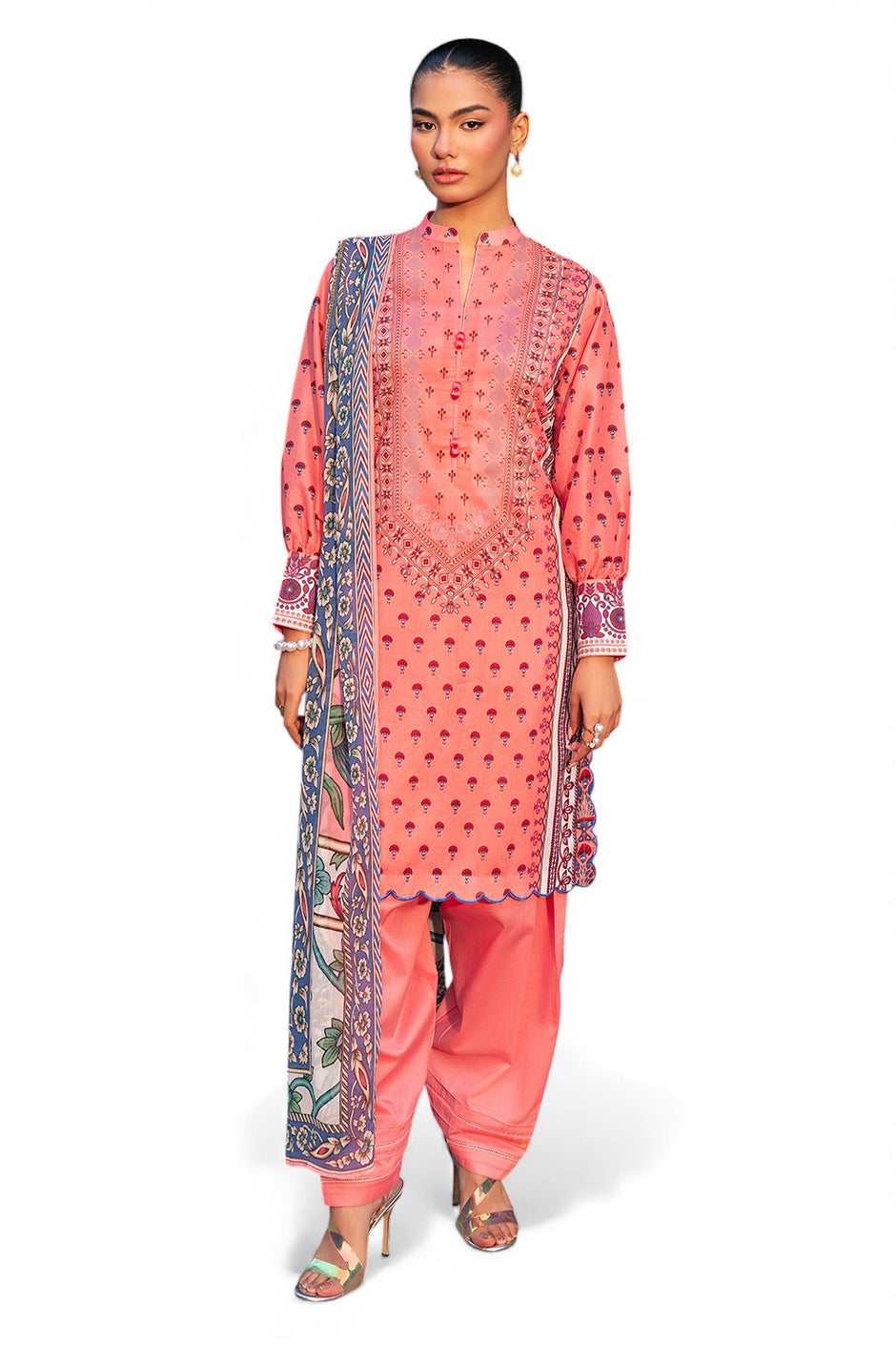 3 Piece Printed Lawn Suit with Chiffon Dupatta