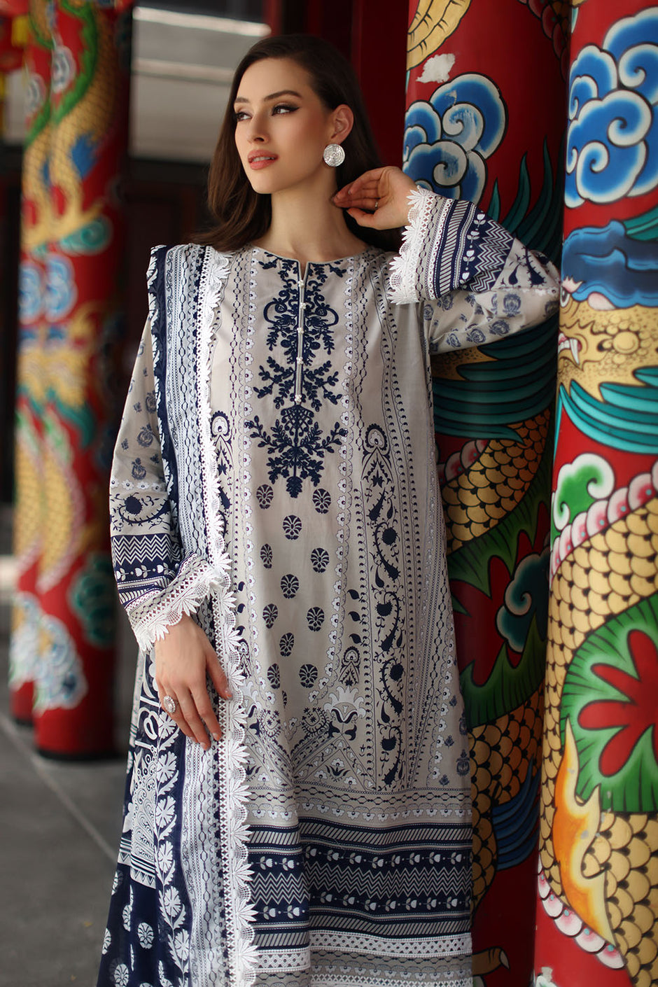 3 Piece Embroidered Printed Lawn Suit with Printed Lawn Dupatta