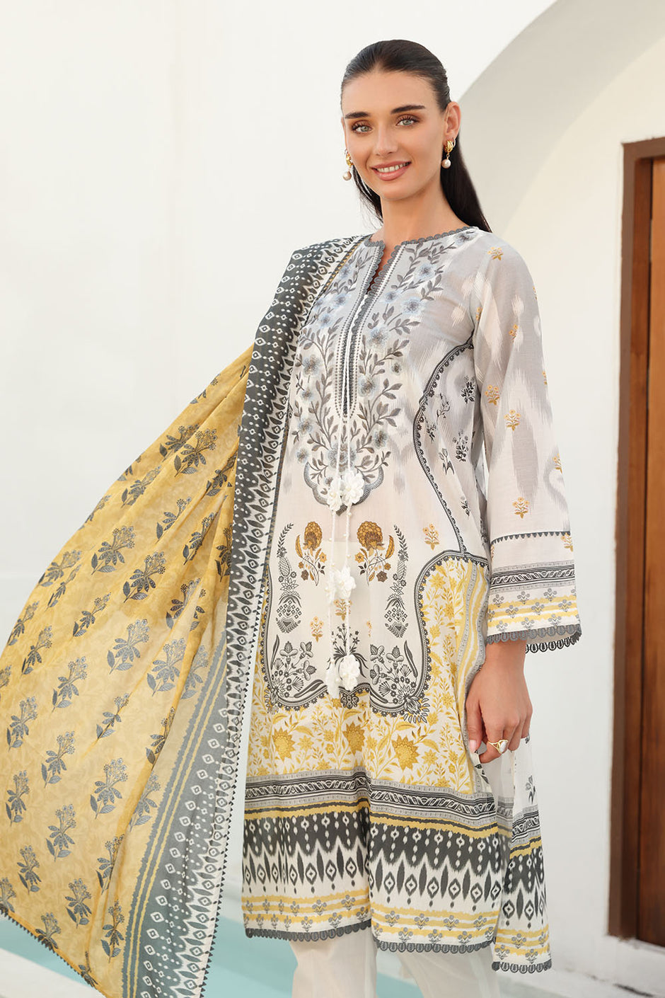 3 Piece Embroidered Printed Lawn Suit with Printed Lawn Dupatta