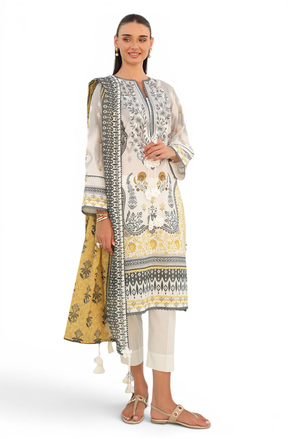 3 Piece Embroidered Printed Lawn Suit with Printed Lawn Dupatta