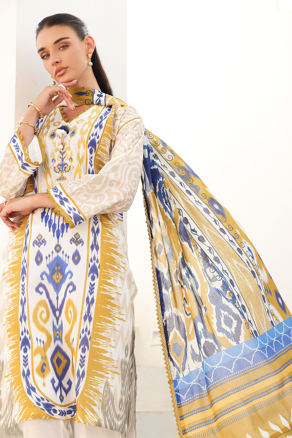 3 Piece Embroidered Printed Lawn Suit with Printed Lawn Dupatta