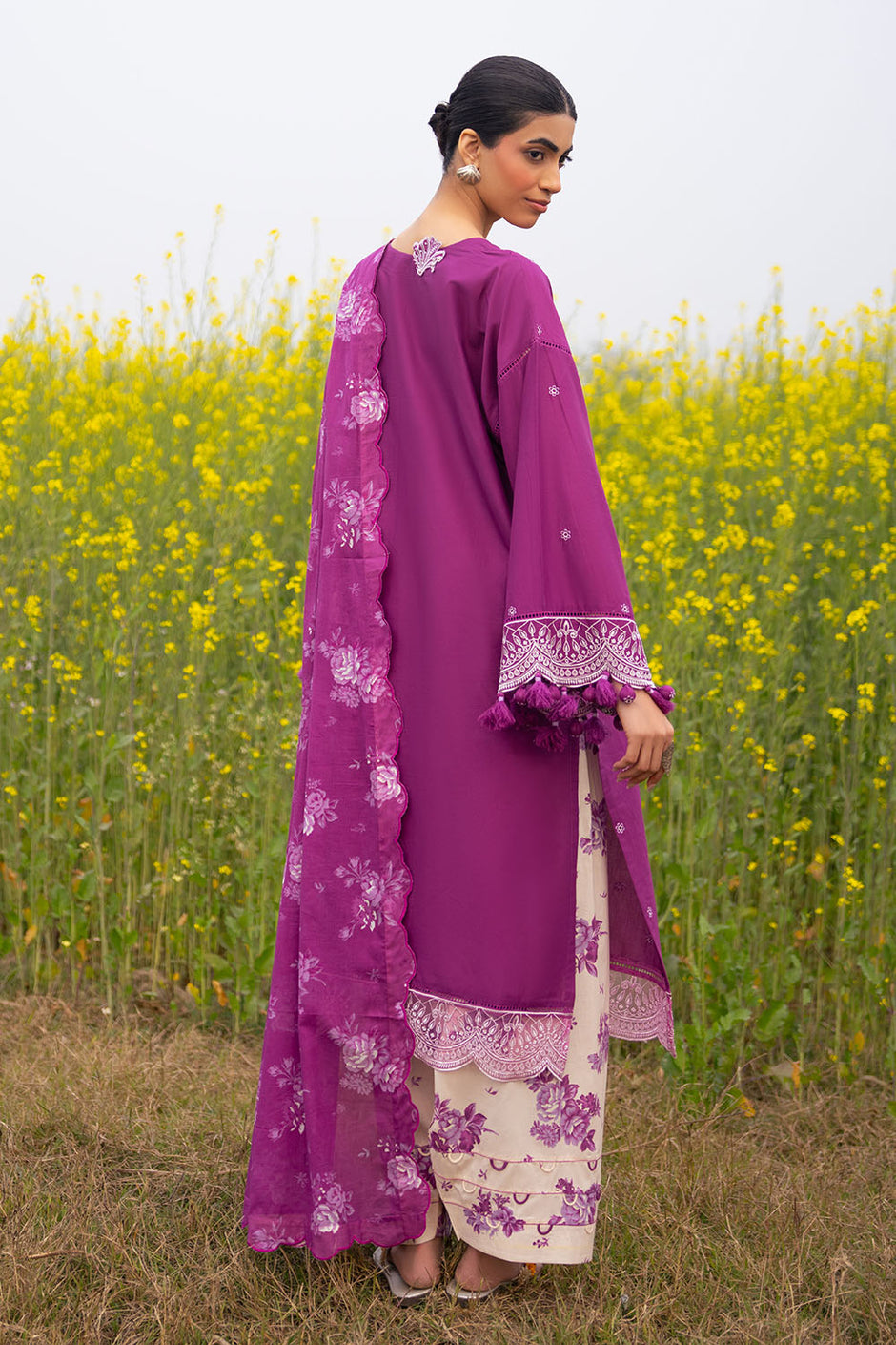 3 Piece Embroidered Lawn Suit with Embroidered Borders and Printed Trouser
