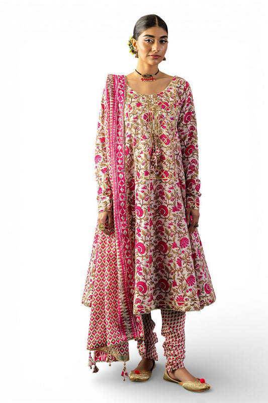 3 Piece Gota Embroidered Lawn Suit with Printed Lawn Dupatta CL-62043