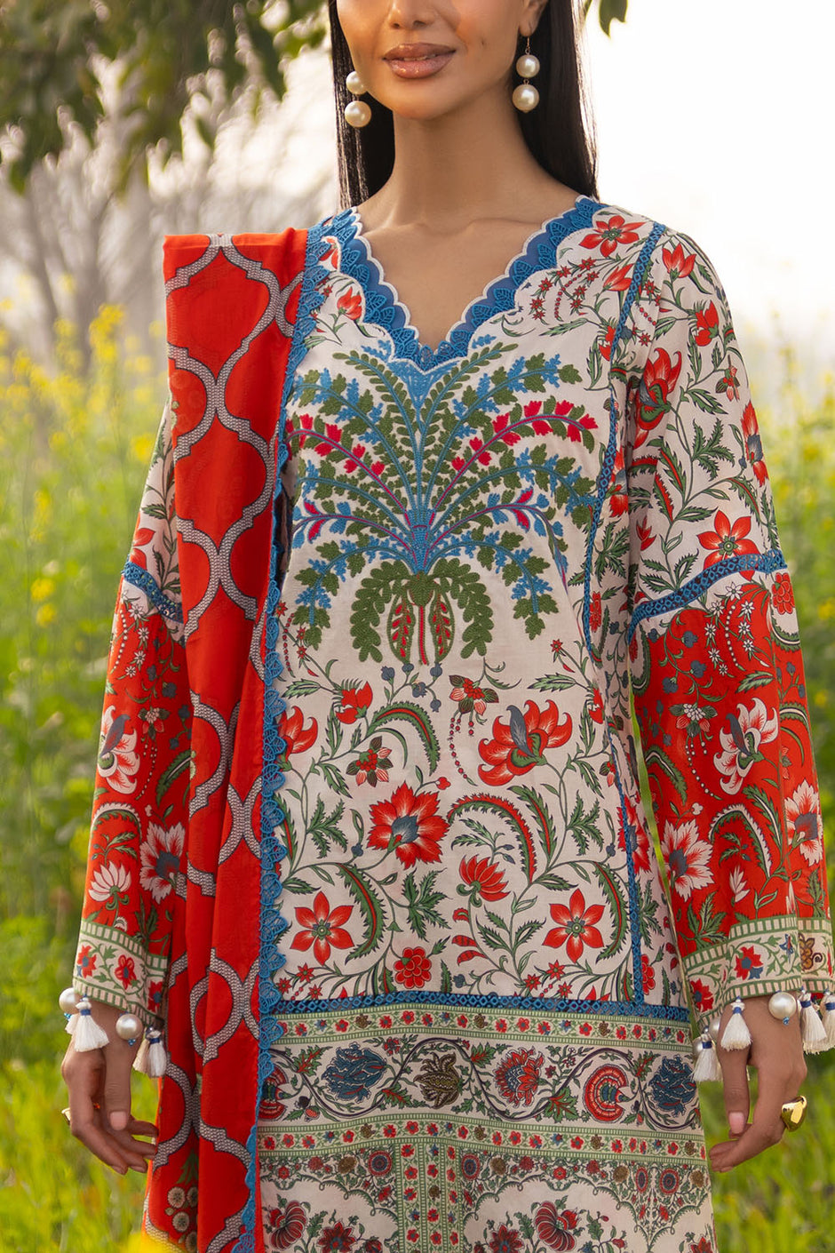 3 Piece Embroidered Printed Lawn Suit with Printed Trouser