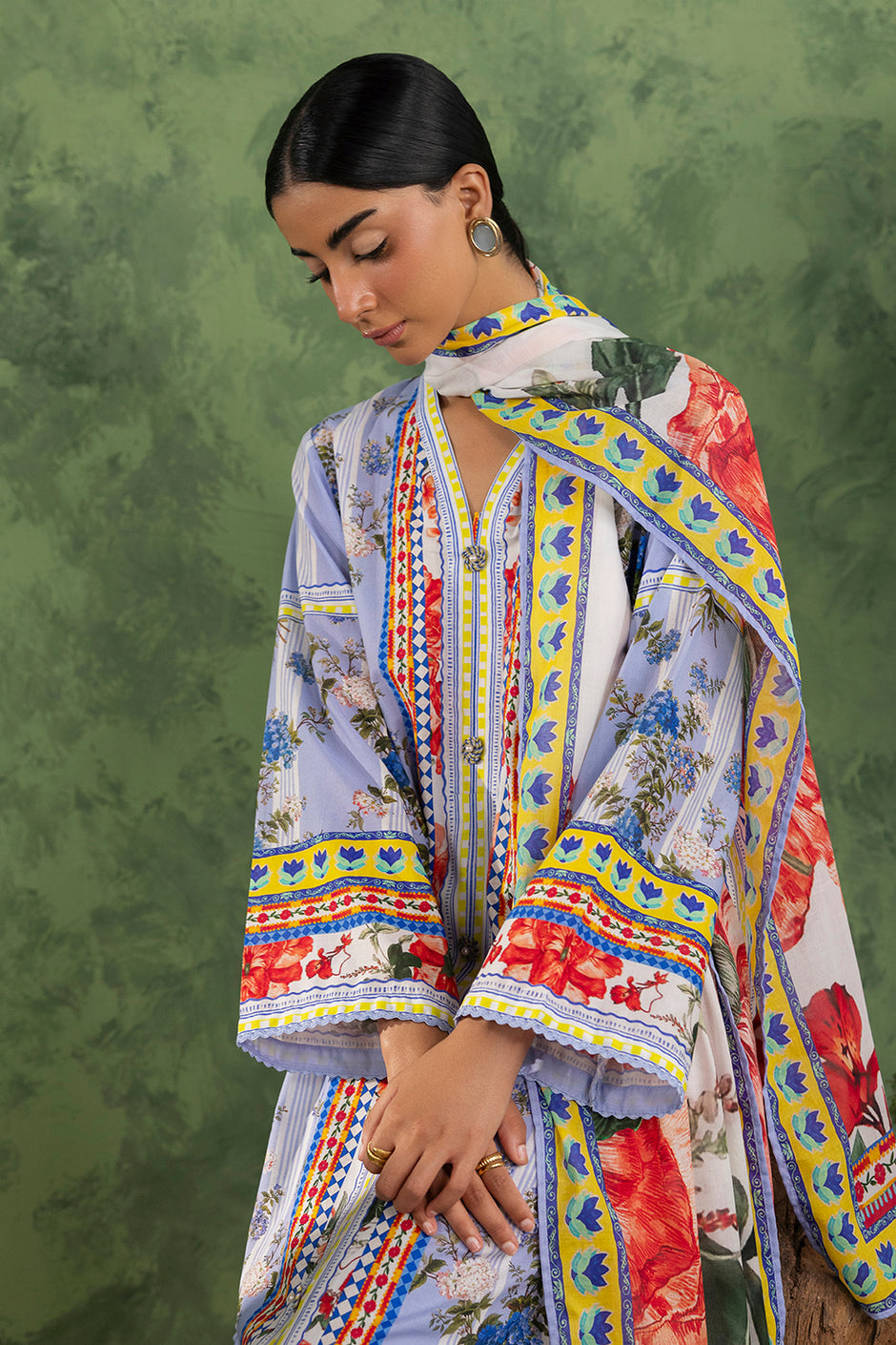 3 Piece Printed Cotton Suit with Printed Lawn Dupatta