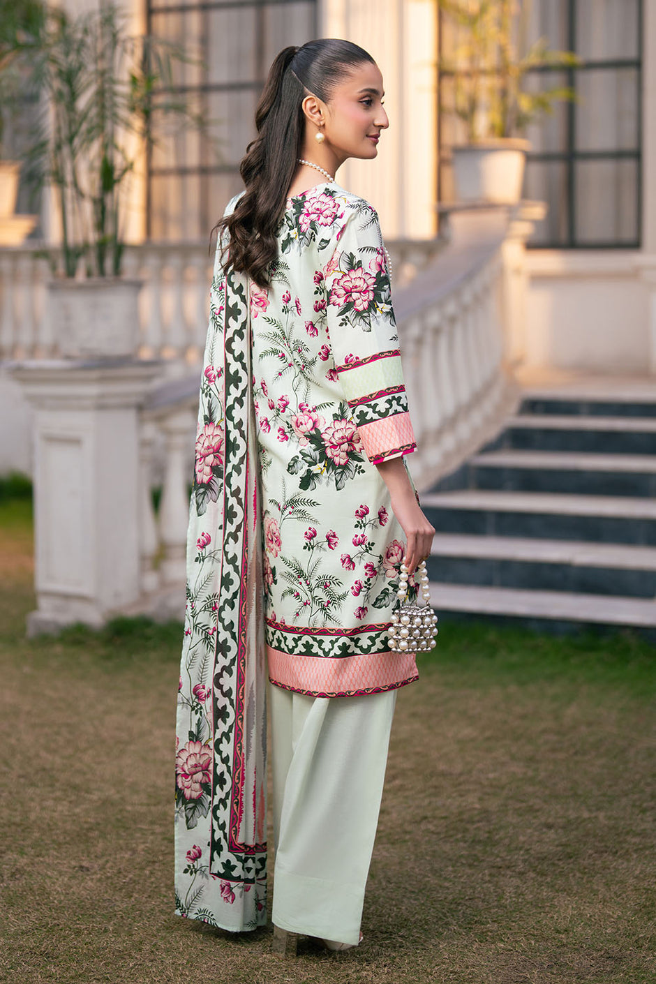 3 Piece Printed Cross Hatch Suit with Lawn Dupatta