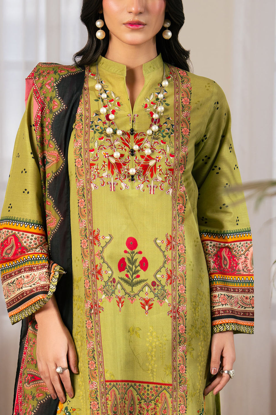 3 Piece Printed Cross Hatch Suit with Lawn Dupatta