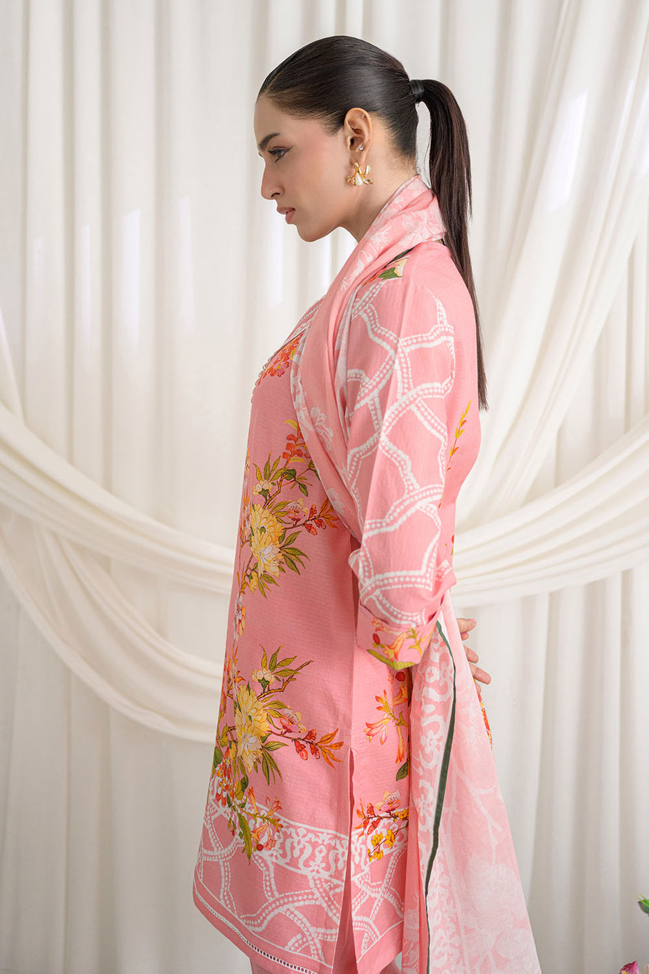 3 Piece Printed Dobby Suit with Printed Lawn Dupatta and Dyed Trouser