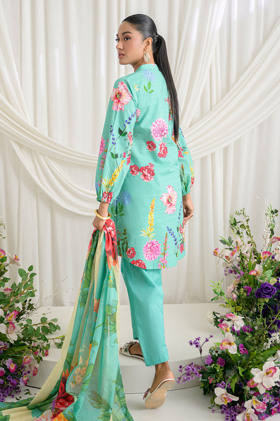 3 Piece Printed Dobby Suit with Printed Lawn Dupatta and Dyed Trouser