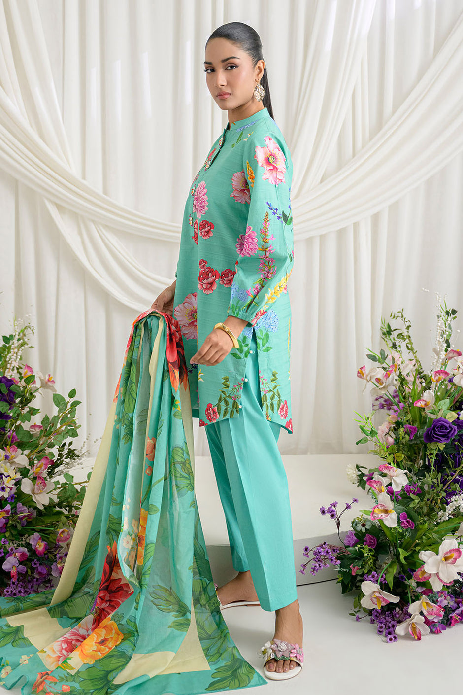 3 Piece Printed Dobby Suit with Printed Lawn Dupatta and Dyed Trouser