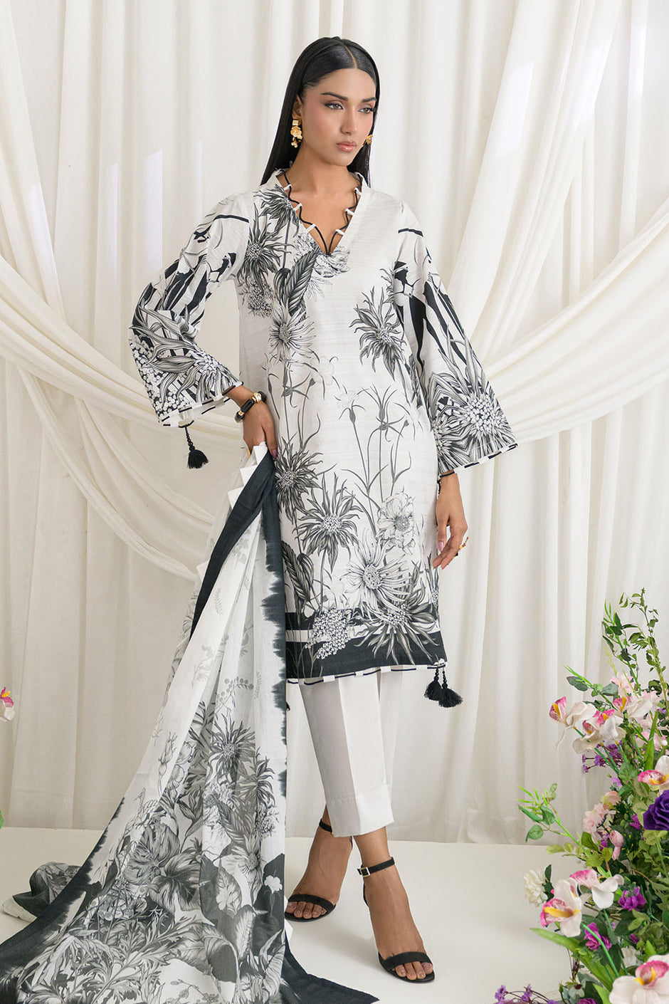 3 Piece Printed Dobby Suit with Printed Lawn Dupatta and Dyed Trouser