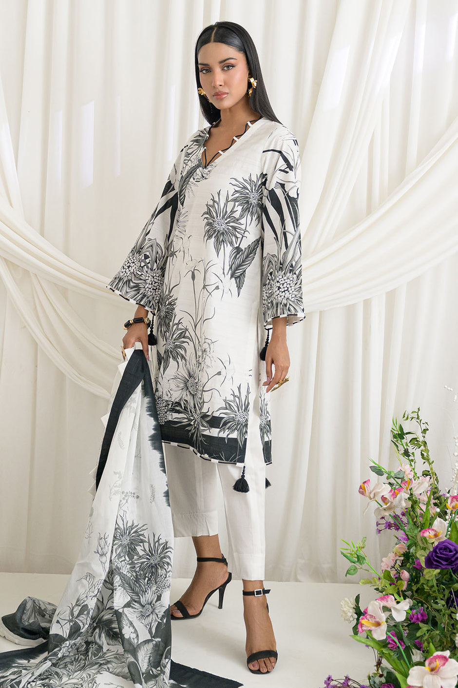 3 Piece Printed Dobby Suit with Printed Lawn Dupatta and Dyed Trouser