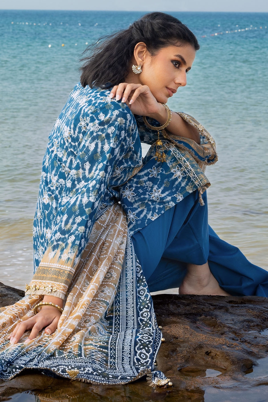 3 Piece Lacquer Printed Lawn Suit with Lacquer Printed Lawn Dupatta and Dyed Trouser