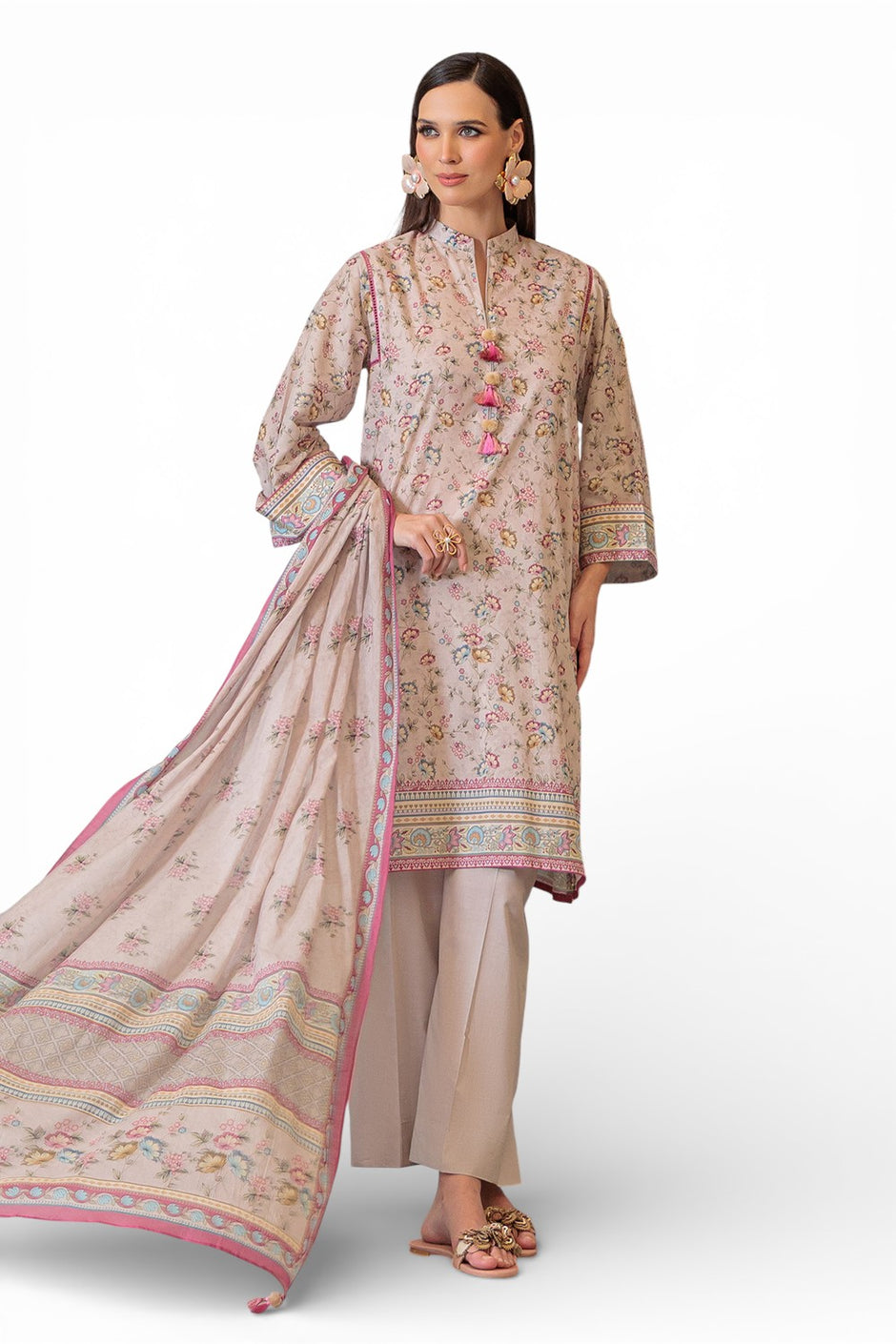3 Piece Printed Lawn Suit and Dyed Trouser CL-62119 B