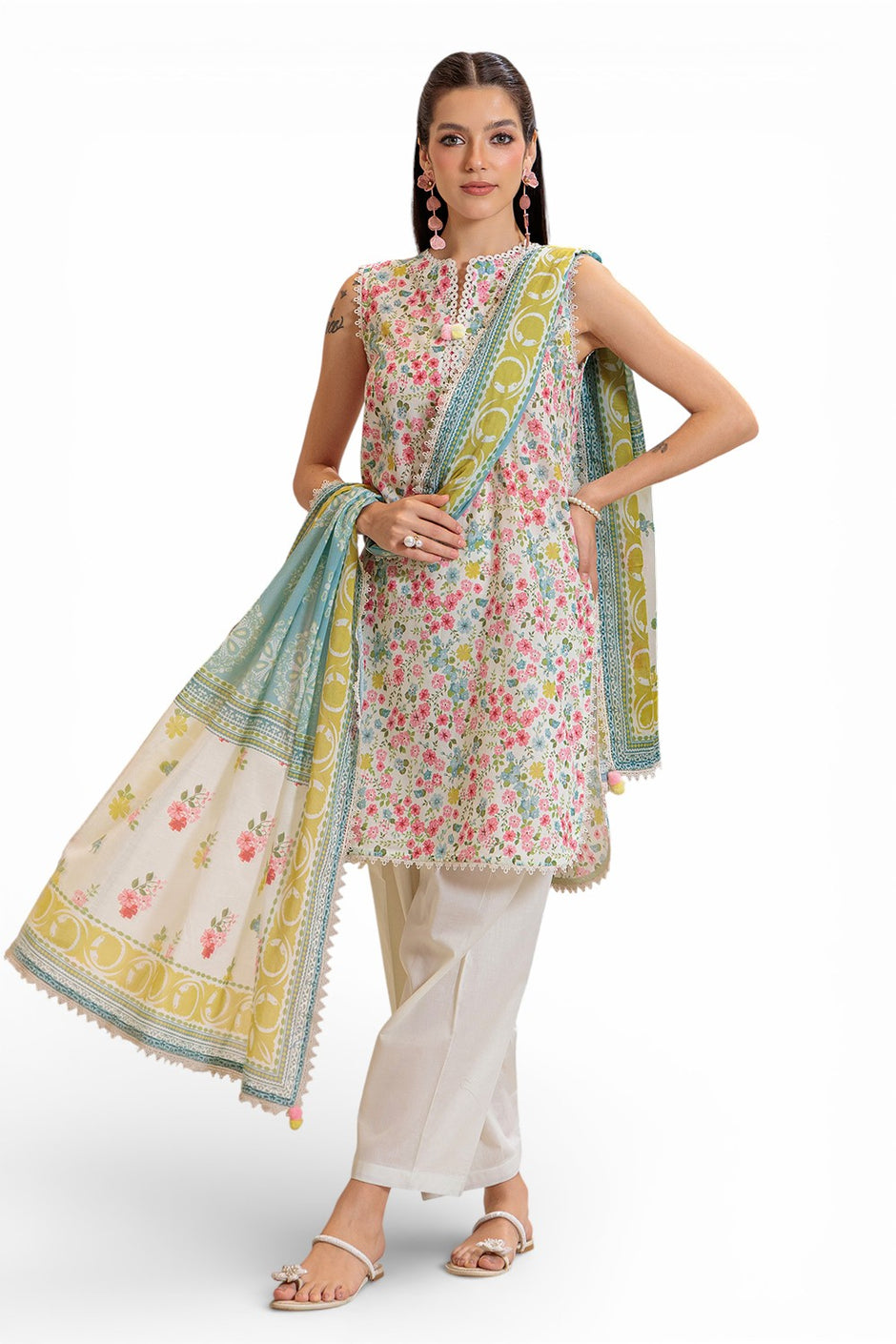 3 Piece Printed Lawn Suit and Dyed Trouser CL-62120 A