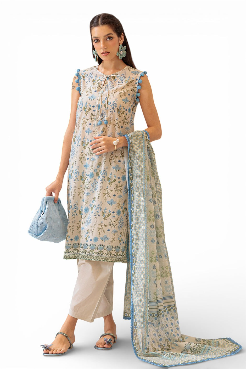3 Piece Printed Lawn Suit and Dyed Trouser CL-62121 A