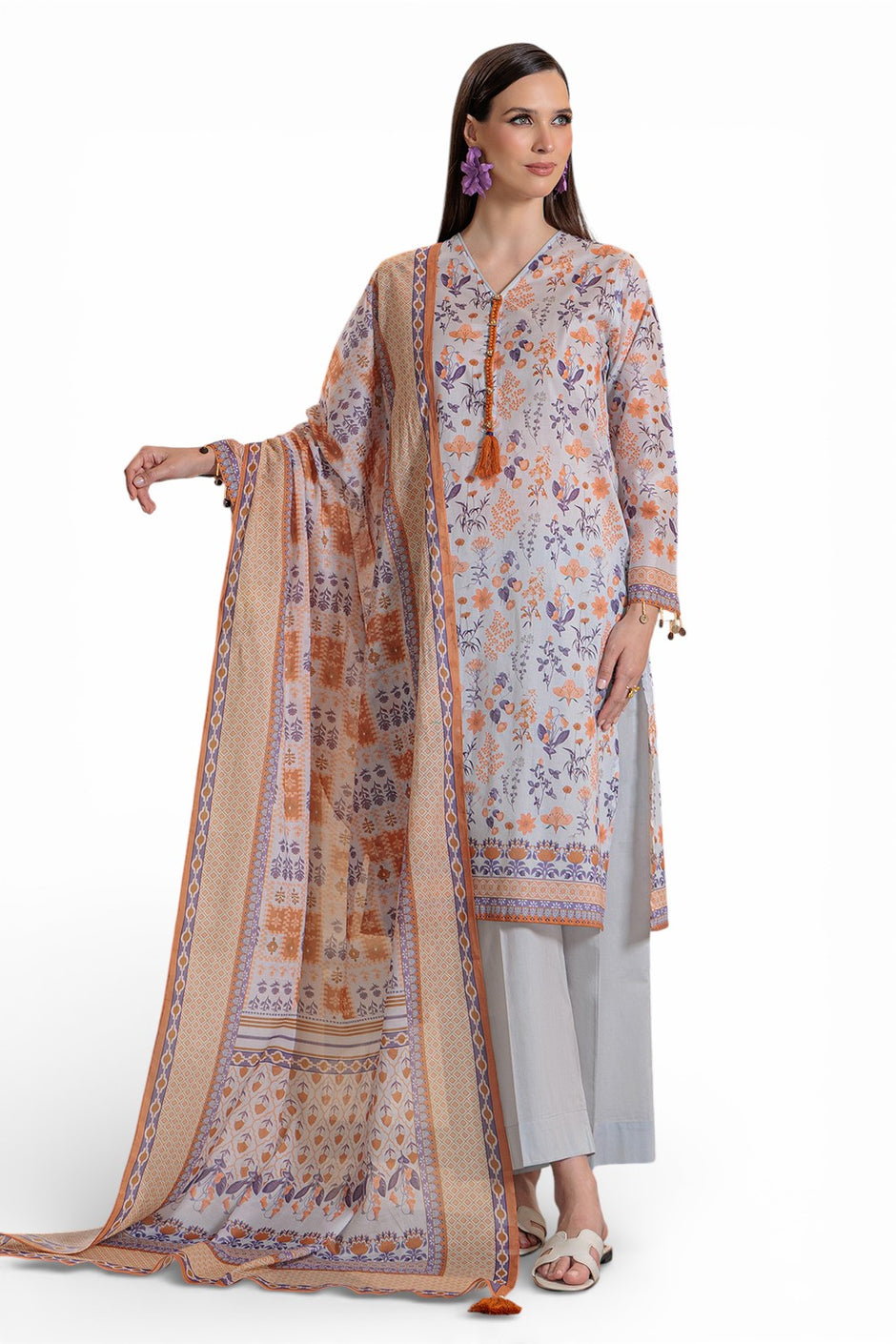 3 Piece Printed Lawn Suit and Dyed Trouser CL-62121 B