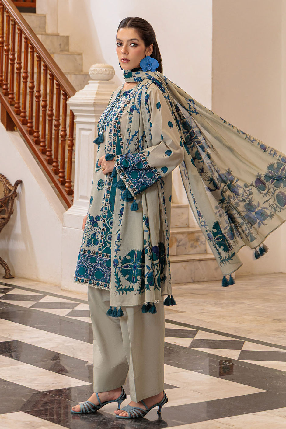 3 Piece Printed Lawn Suit and Dyed Trouser