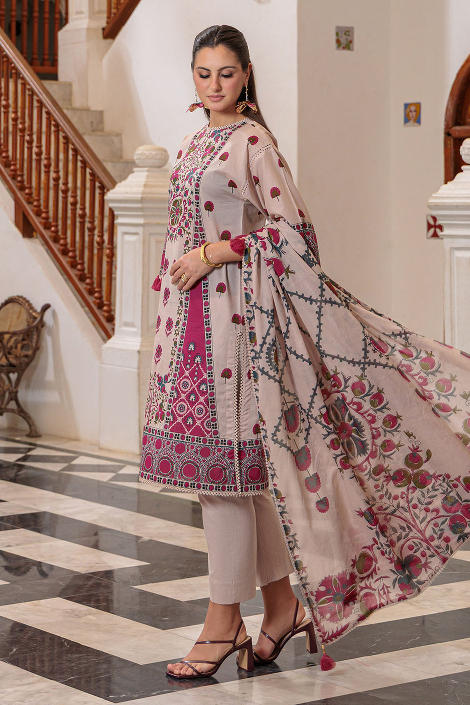 3 Piece Printed Lawn Suit and Dyed Trouser