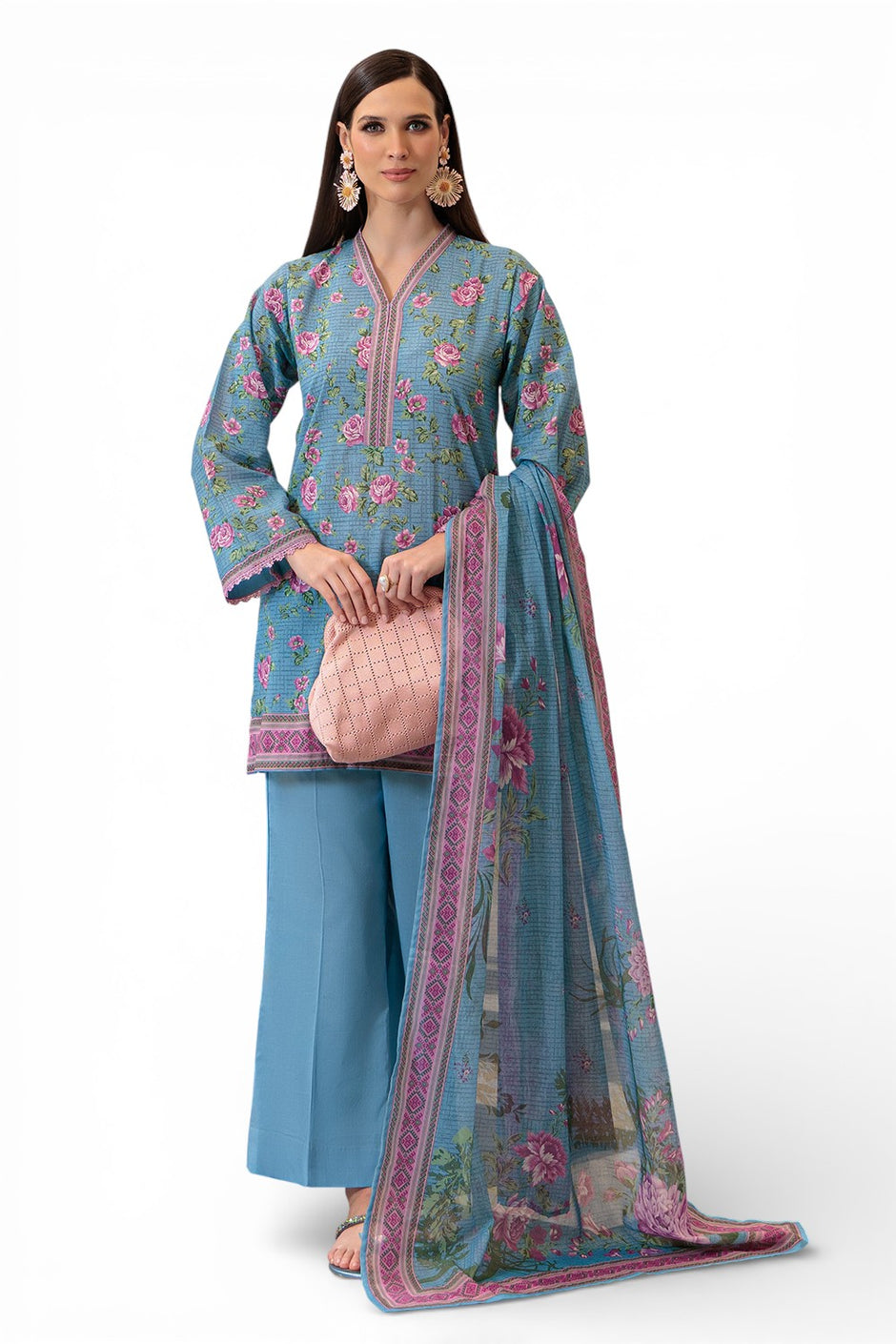 3 Piece Printed Lawn Suit and Dyed Trouser CL-62136 A