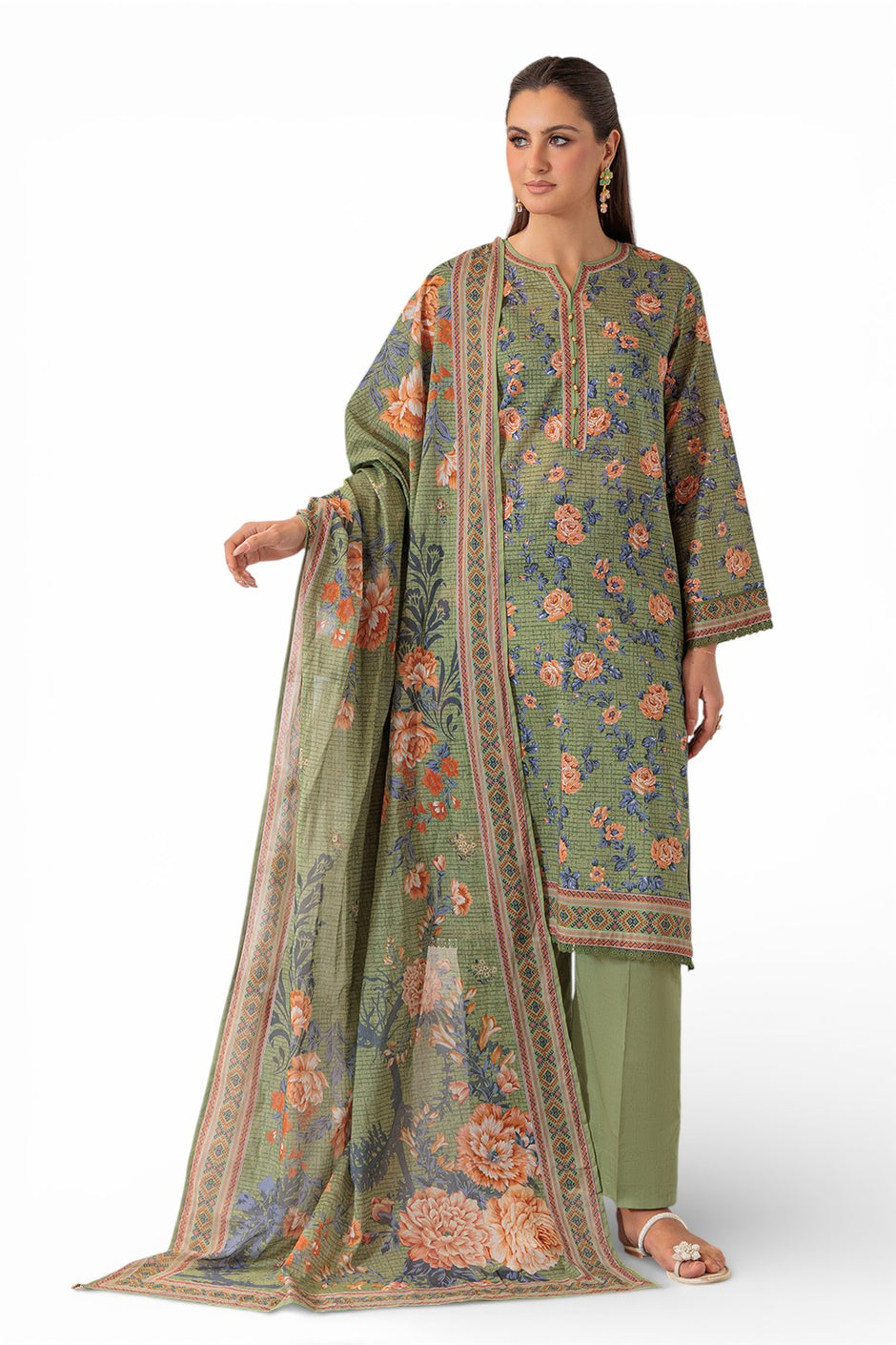 3 Piece Printed Lawn Suit and Dyed Trouser CL-62136 B