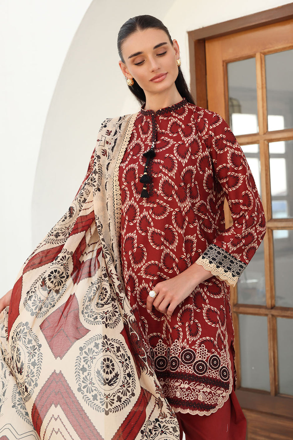 3 Piece Printed Lawn Suit with Printed Lawn Dupatta and Embroidered Front Border