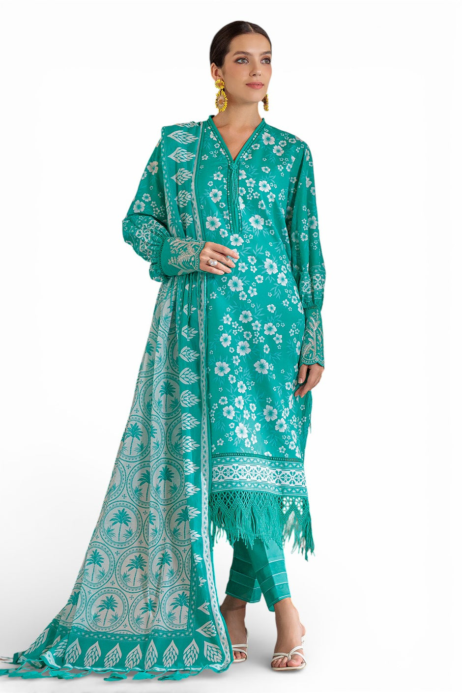 3 Piece Printed Lawn Suit with Embroidered Trouser Border